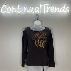 Hard Rock Cafe Graphic brown Gold 100% Cotton Shirt Top size Large
